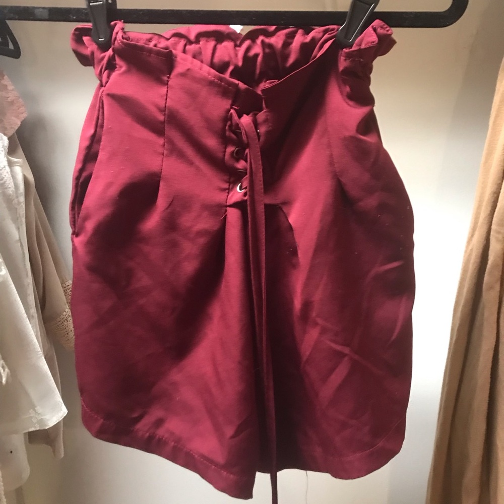 burgundy tie-up shorts